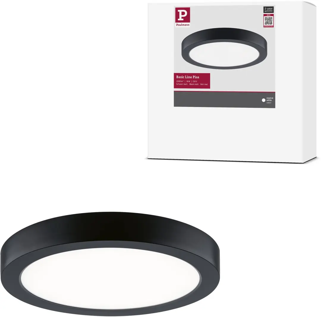 LED-paneel Pisa 4000K 290 mm 1800lm 17W Zwart mat
