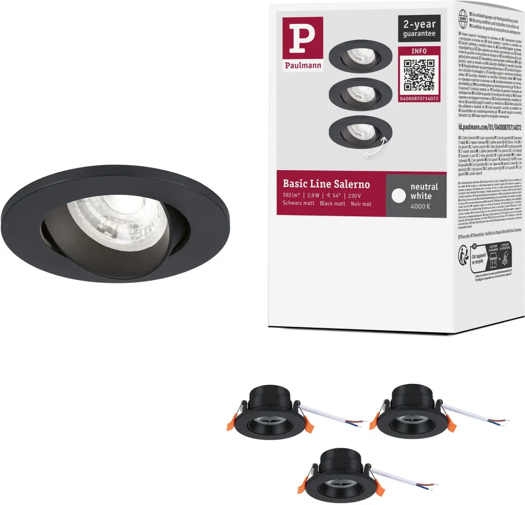 LED-inbouwlamp Salerno 4000K 67 mm 3x204lm 3x2,9W Zwart mat