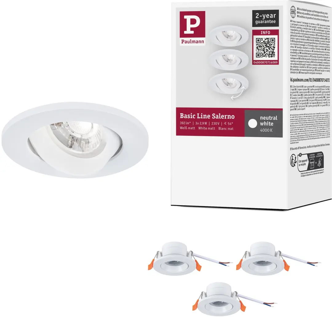 LED-inbouwlamp Salerno 4000K 67 mm 3x204lm 3x2,9W Wit mat