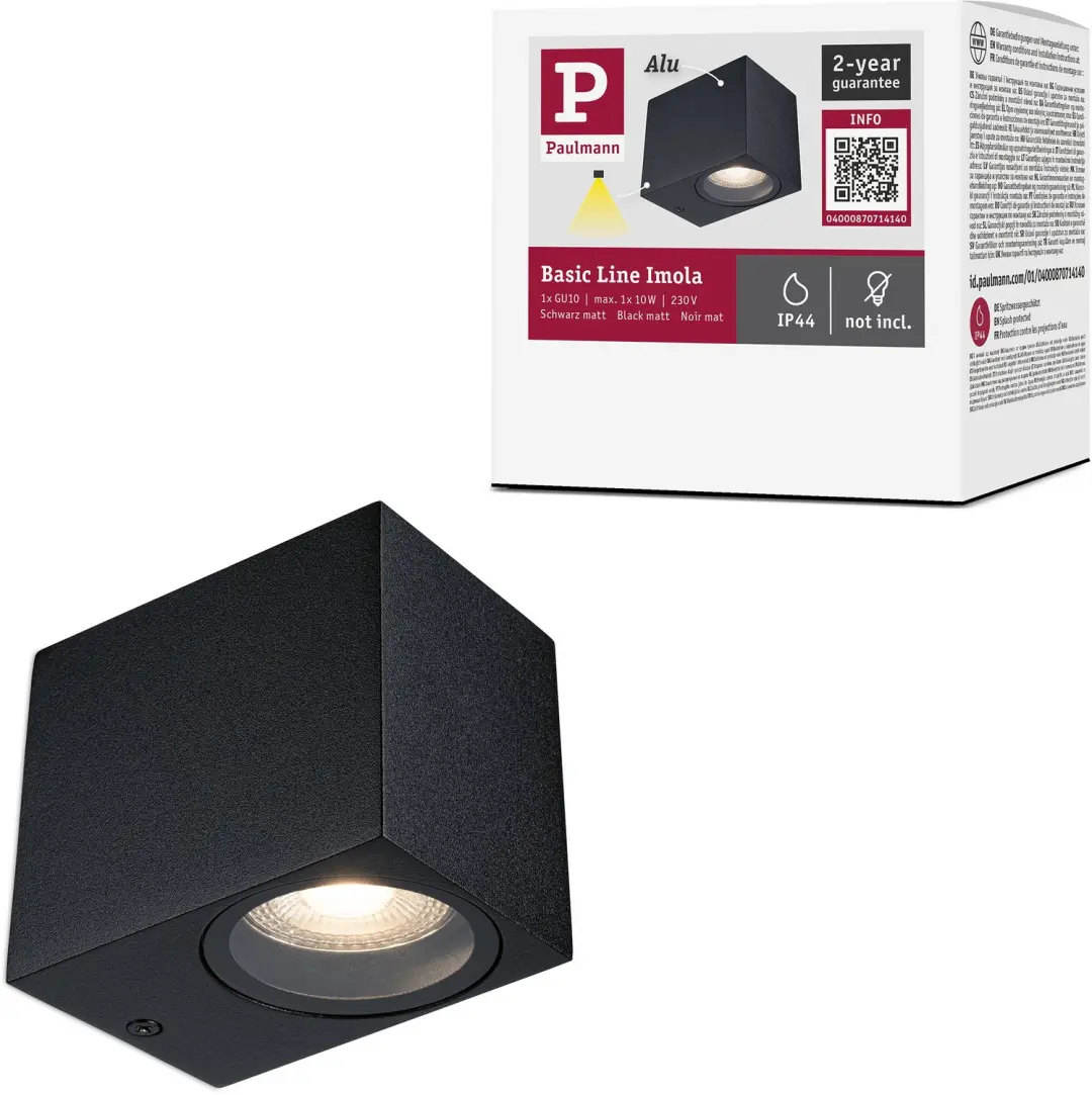 Wandlamp Imola IP44 GU10 230V max. 10W Zwart mat