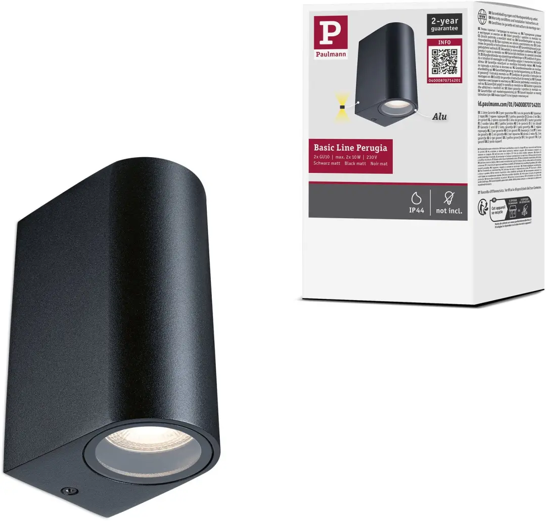 Wandlamp Perugia IP44 GU10 230V max. 2x10W Zwart mat