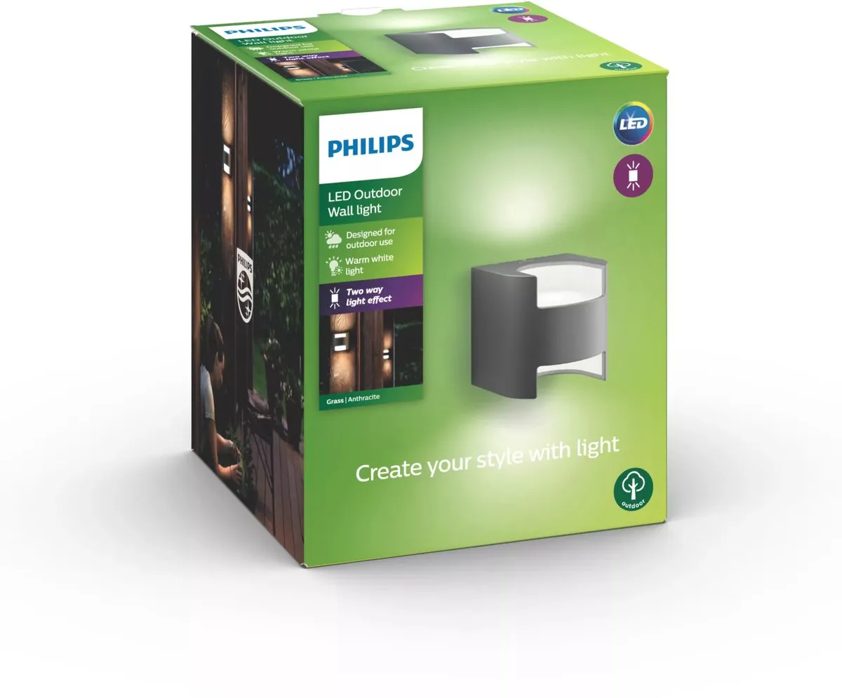 Philips Grass Muurlamp Antraciet - 2 Lichtpunten