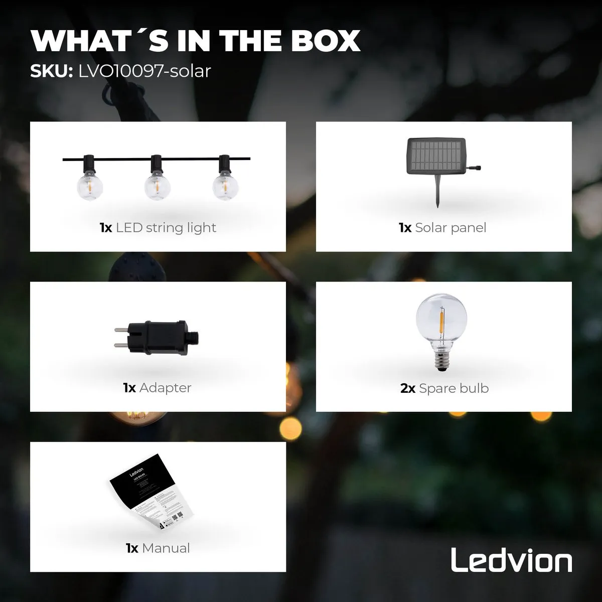 LEDVION Lichtsnoer Solar 16.5m - 50 LED 2700K IP44