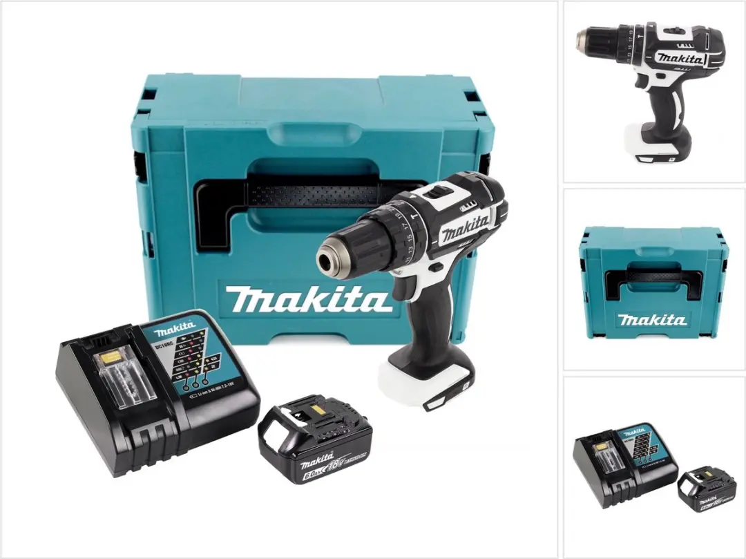 Makita DHP 482 RG1J W accu-slagboormachine 18 V 62 Nm wit + 1x accu 6,0 Ah + opl
