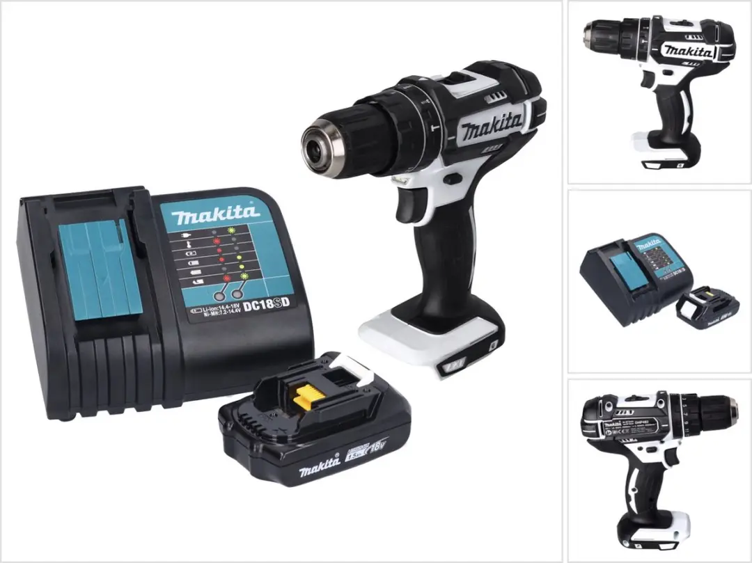 Makita DHP 482 SY1W accu-slagboormachine 18 V 62 Nm wit + 1x accu 1,5 Ah + oplad