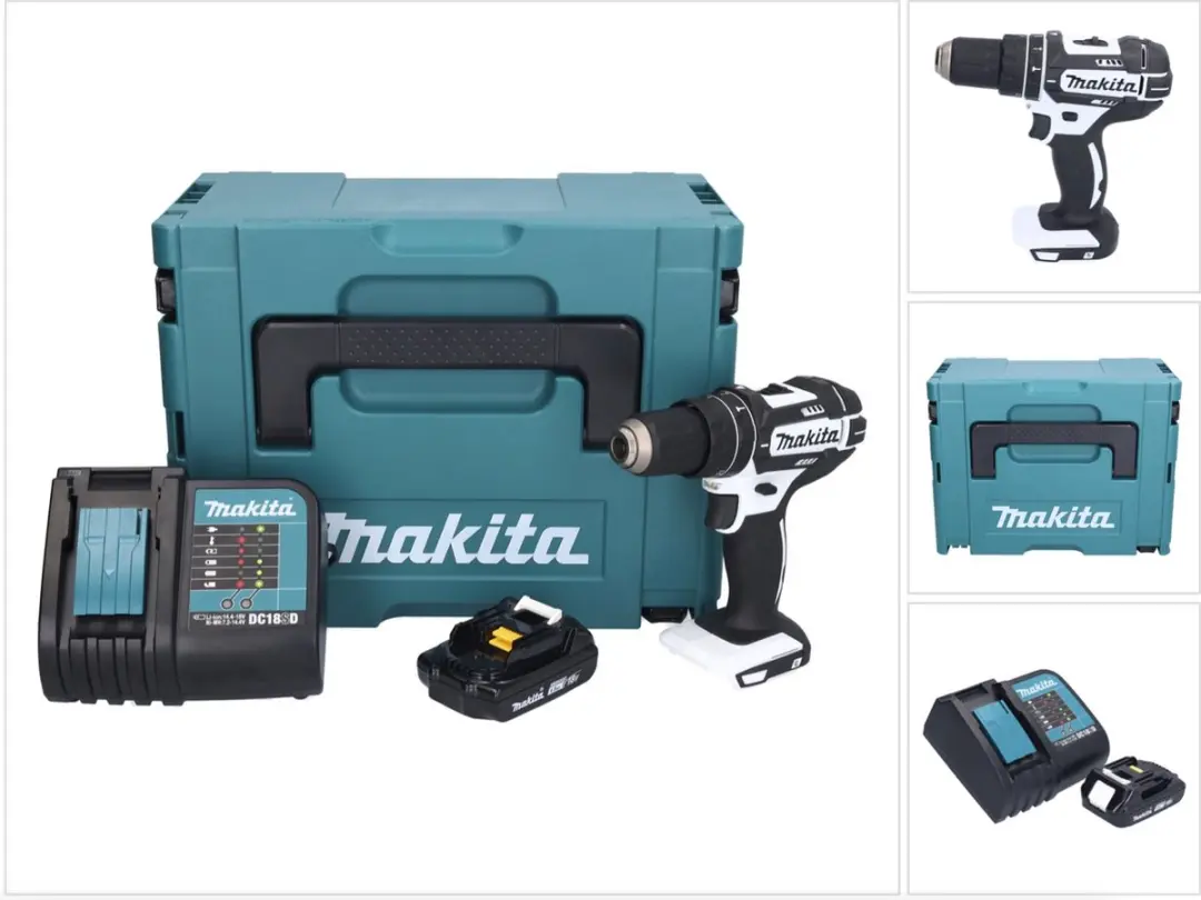 Makita DHP 482 SY1JW accu-slagboormachine 18 V 62 Nm wit + 1x accu 1,5 Ah + opla