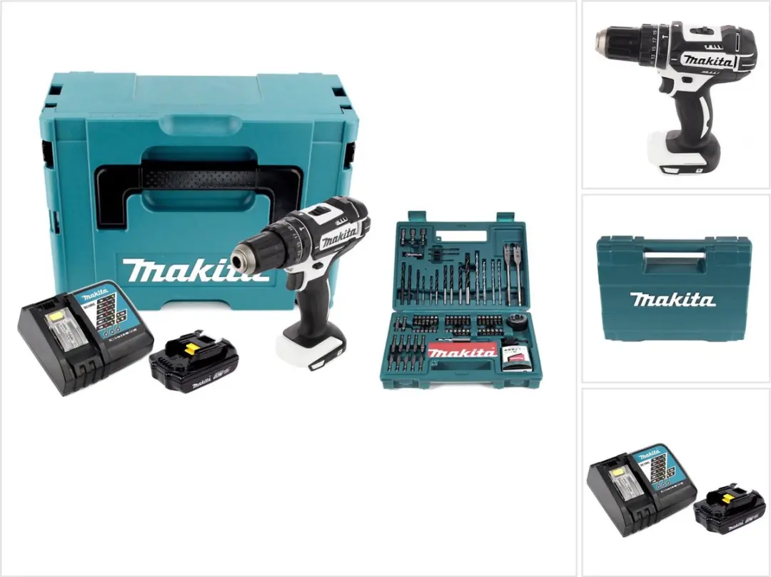 Makita DHP 482 RF1J W accu-slagboormachine 18 V 62 Nm in Makpac + 3,0 Ah-accu +