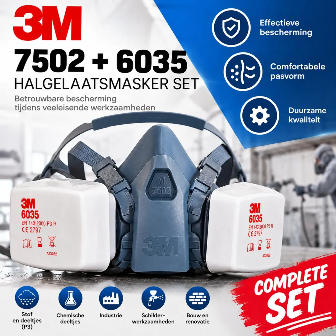3M 7502 halfgelaatsmasker + 3M 6035 P3 filterset