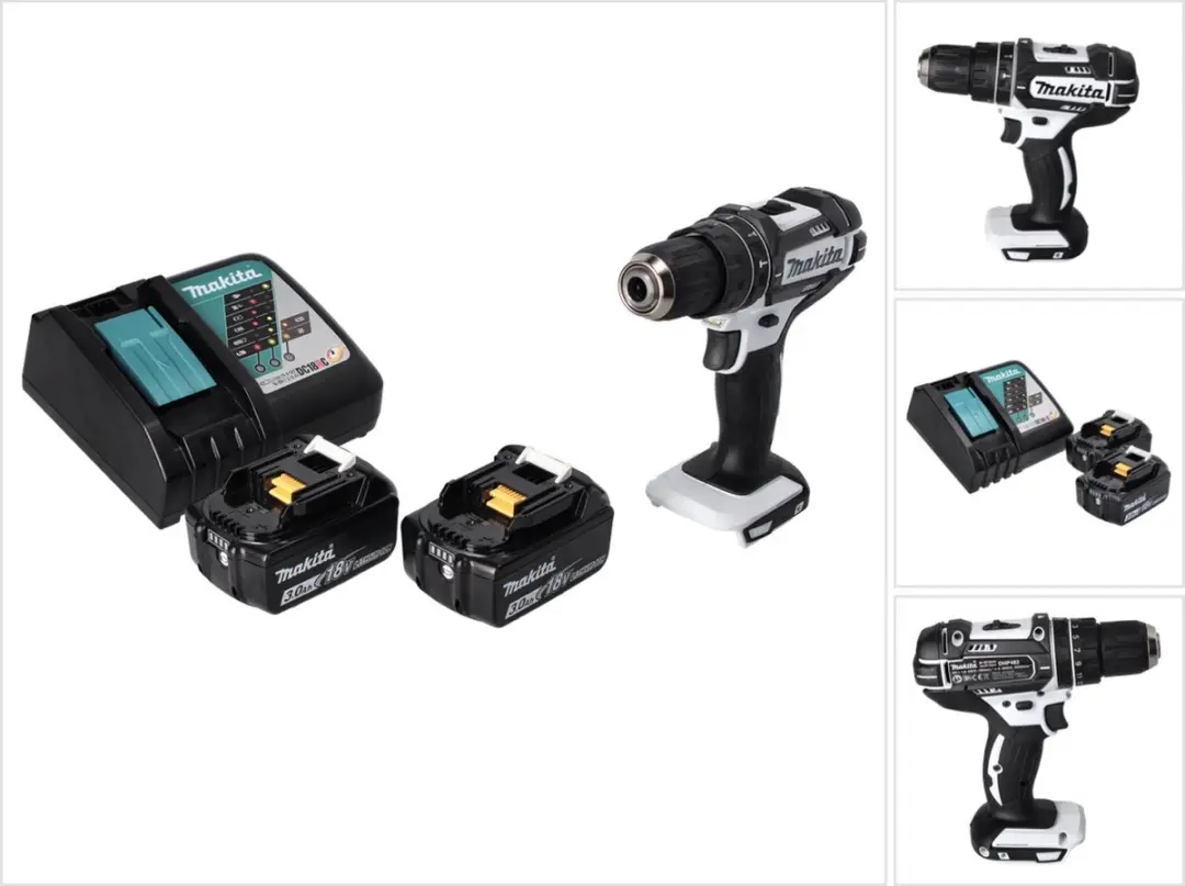 Makita DHP 482 RF W accu-slagboormachine 18 V 62 Nm + 2x accu 3,0 Ah + oplader
