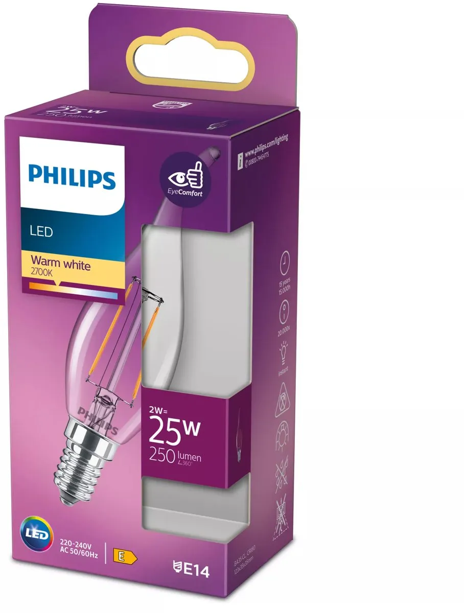 Philips LED Kaarslamp E14 Warmwit 2W
