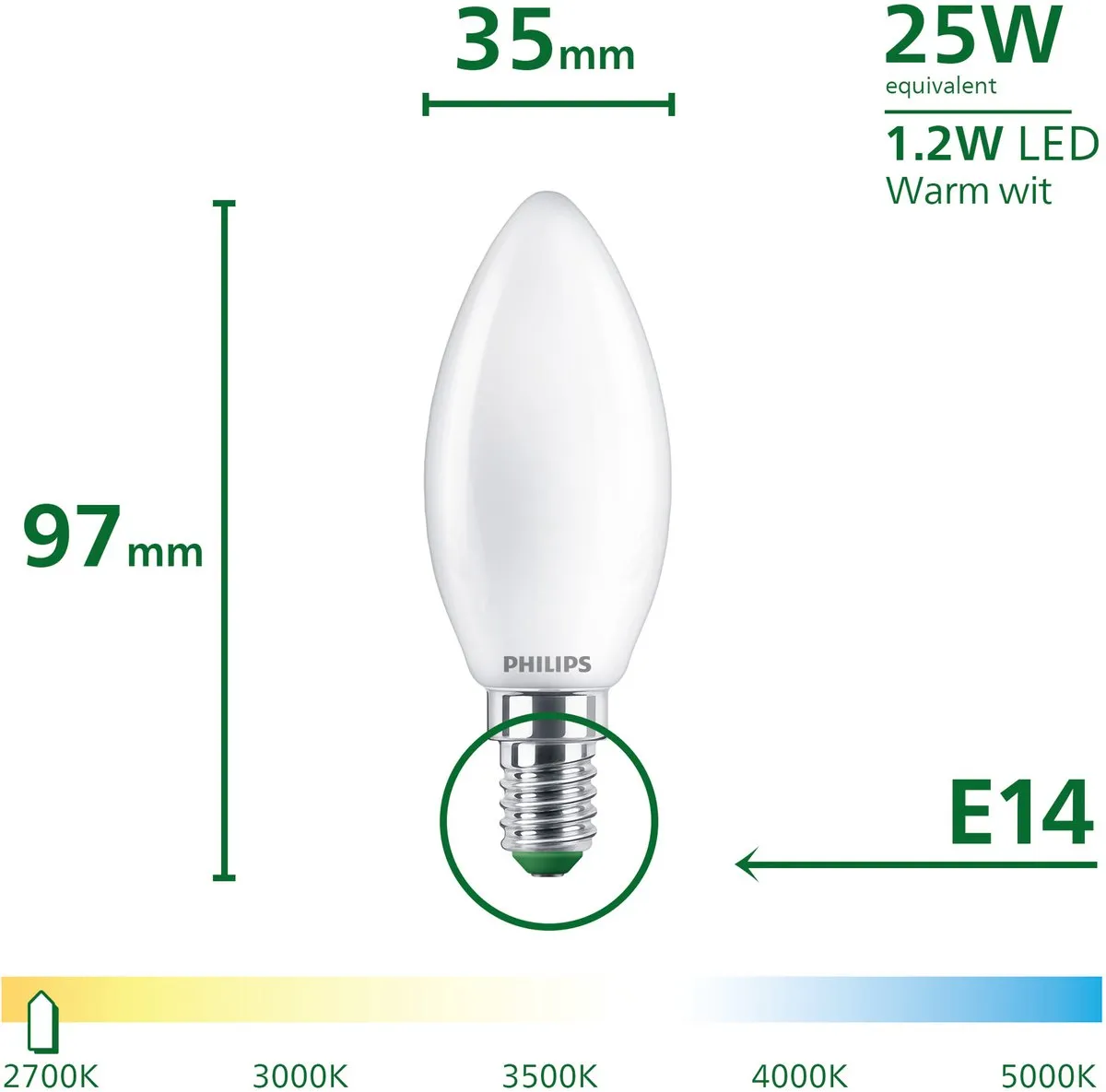 Philips UltraEfficient LED B35 Kaarslamp 25W E14 - Mat - 2700K
