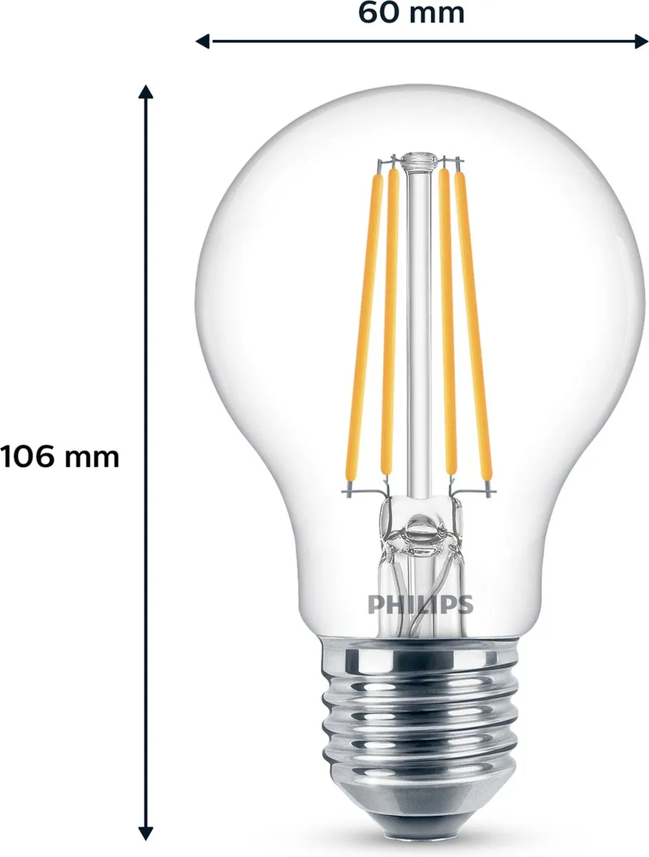 Philips LED Lamp Transparant 7W E27 Koelwit - 2 Stuks