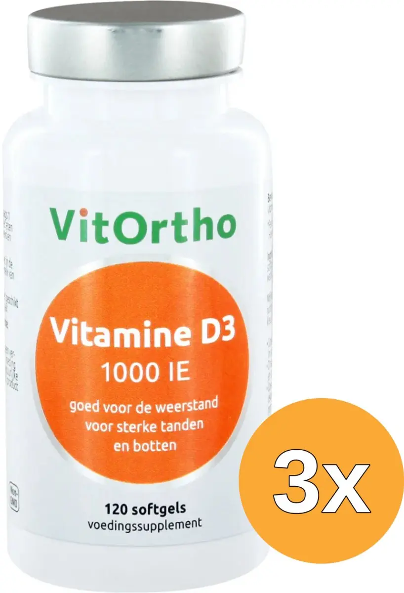 3x VitOrtho Vitamine D3 1000IE (120 softgels)