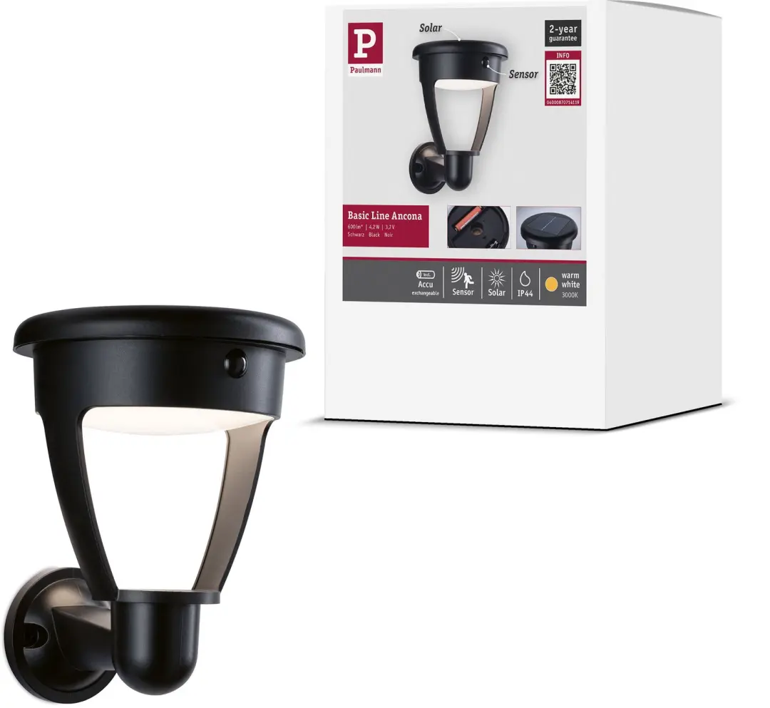 Solar LED-wandarmatuur voor buiten Ancona IP44 rond 140x188 mm 3000K 4,2W 300lm