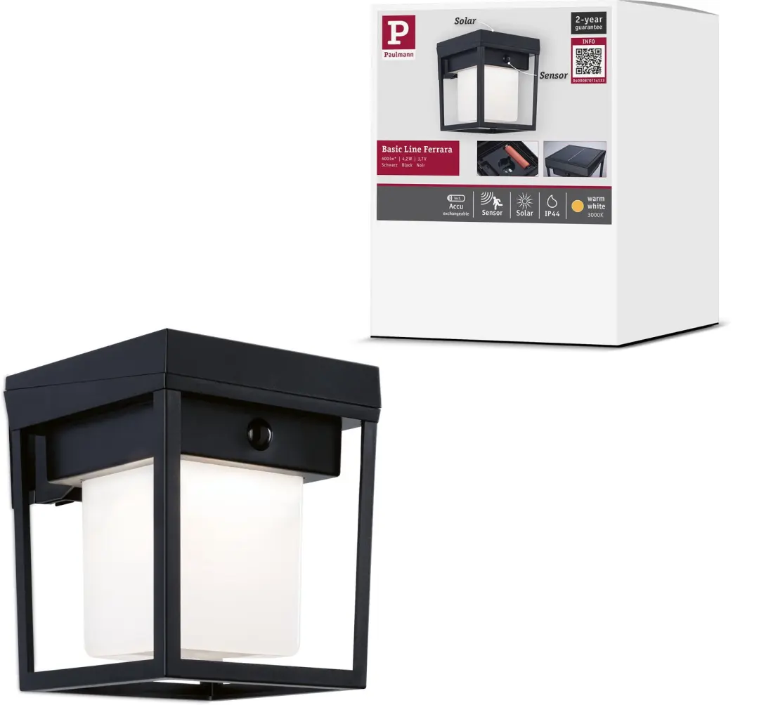 Solar LED-wandarmatuur voor buiten Ferrara IP44 hoekig 121x156 mm 3000K 4,2W 400