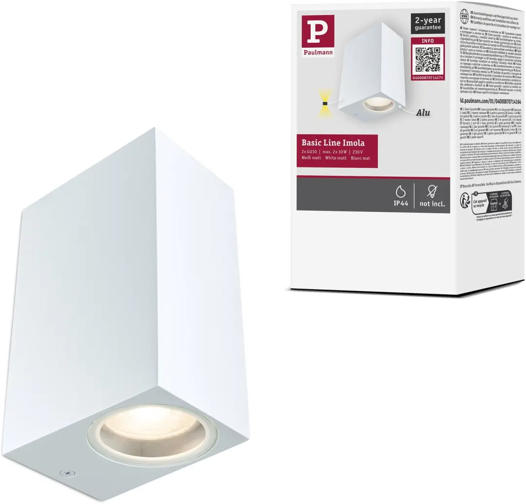 Wandlamp Imola IP44 GU10 230V max. 2x10W Wit mat