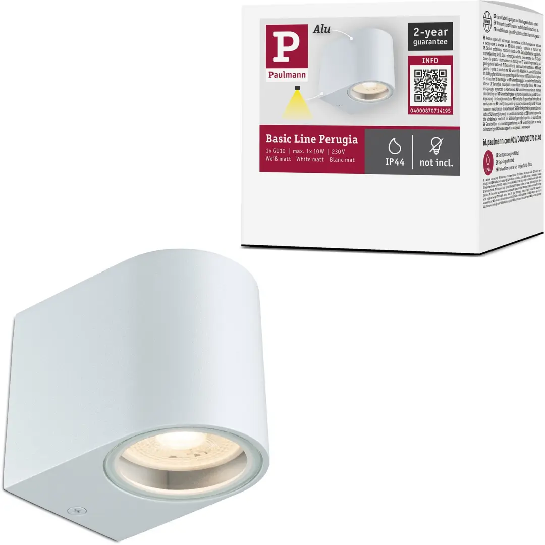 Wandlamp Perugia IP44 GU10 230V max. 10W Wit mat