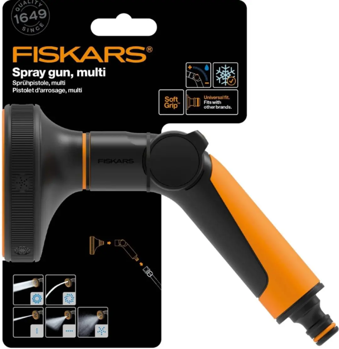 Fiskars Spuitpistool Multi - 5 Sproeistanden - Zwart/Oranje - afbeelding 2 van 6