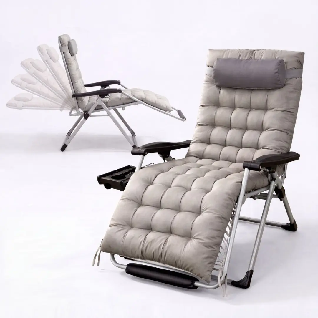 FlinQ XL Relax Tuinstoel Cloud Comfort Deluxe - Verstelbare Zero Gravity Relaxstoel - Extra breed - Extra dikke kussens - Hoofdkussen & Bekerhouder/Tafeltje - Ligstoel - Tuinmeubelen - Ideale Campingstoel - Ook voor Tuin of Balkon