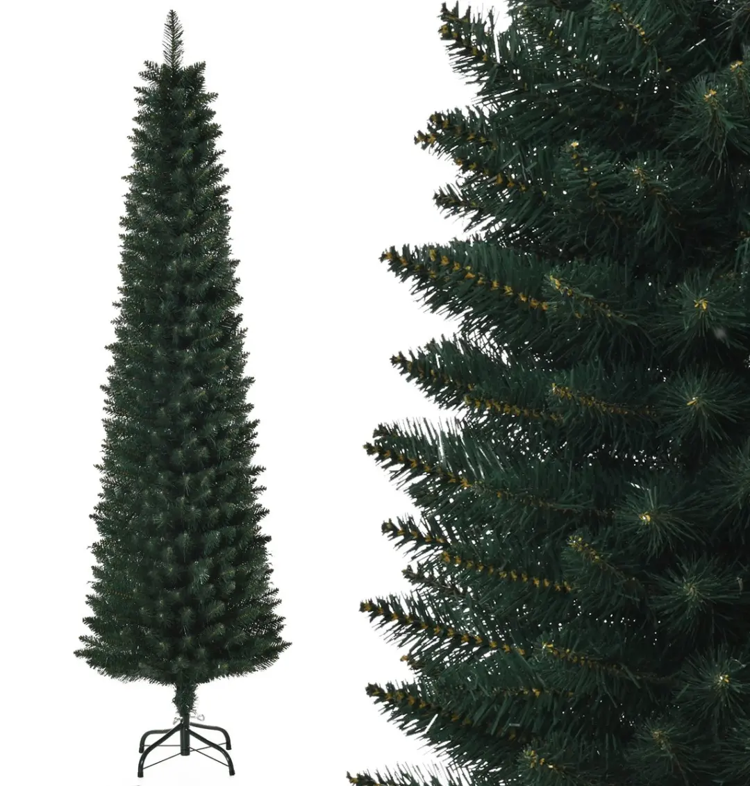 HOMCOM Kunstkerstboom 180 cm, Slanke Kerstboom met 380 Takpunten, Opvouwbare Met