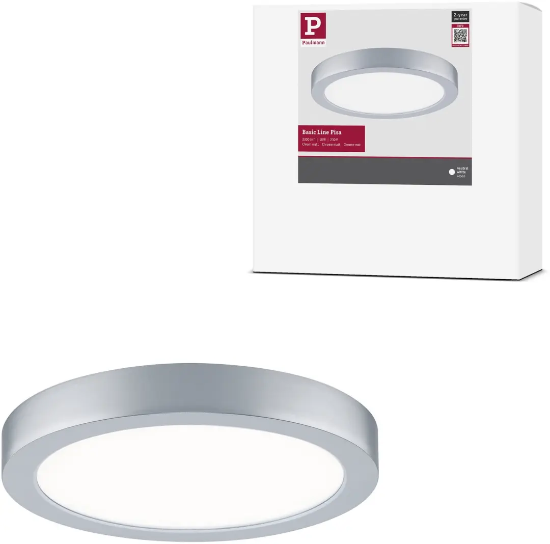 LED-paneel Pisa 4000K 290 mm 1800lm 17W Chroom mat