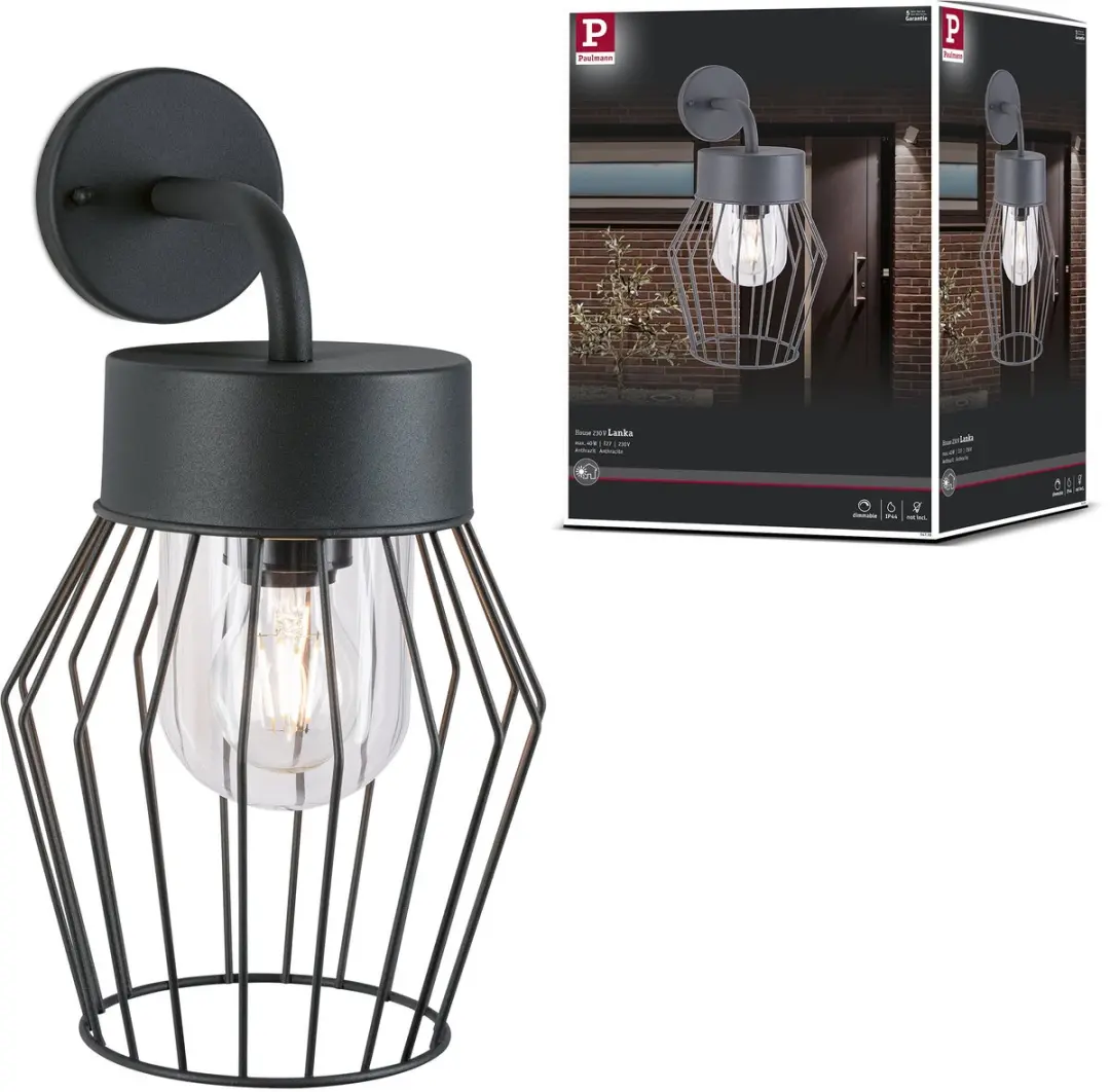 Paulmann Lanka Buiten Wandlamp - IP44 - E27 - Antraciet - afbeelding 2 van 6