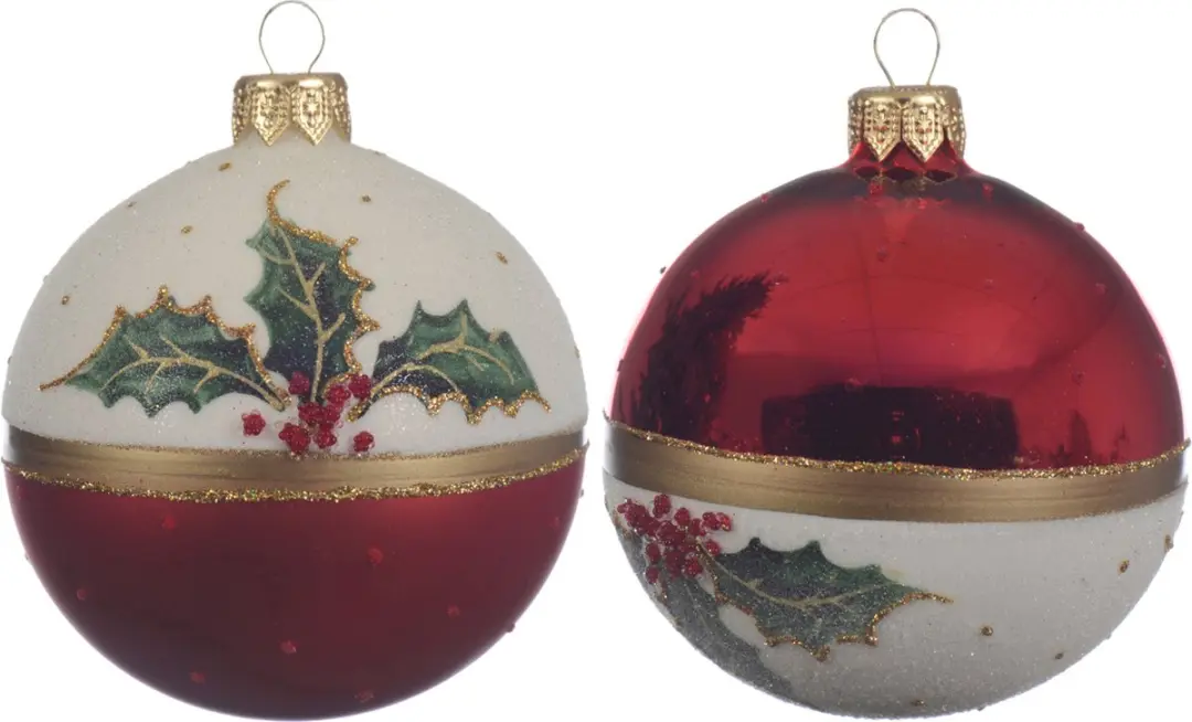 Kerstbal glas hulst d8 cm k.rood a2 Decoris