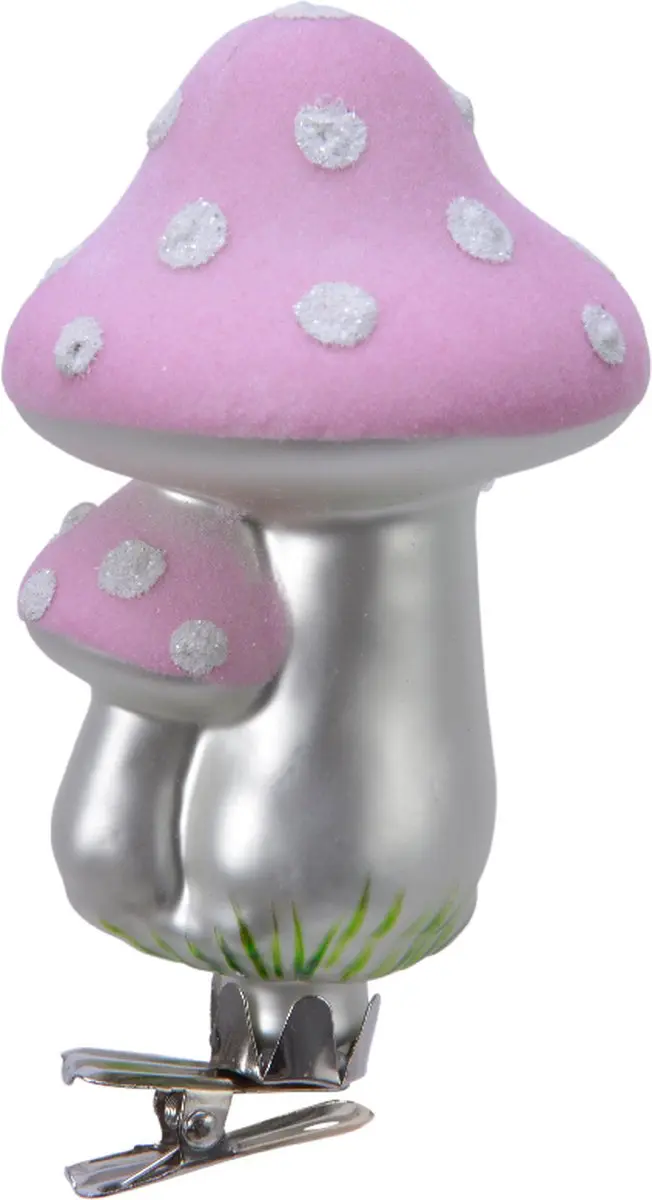 Paddenstoel glas clip d6h12 cm zlvr hangdeco Decoris