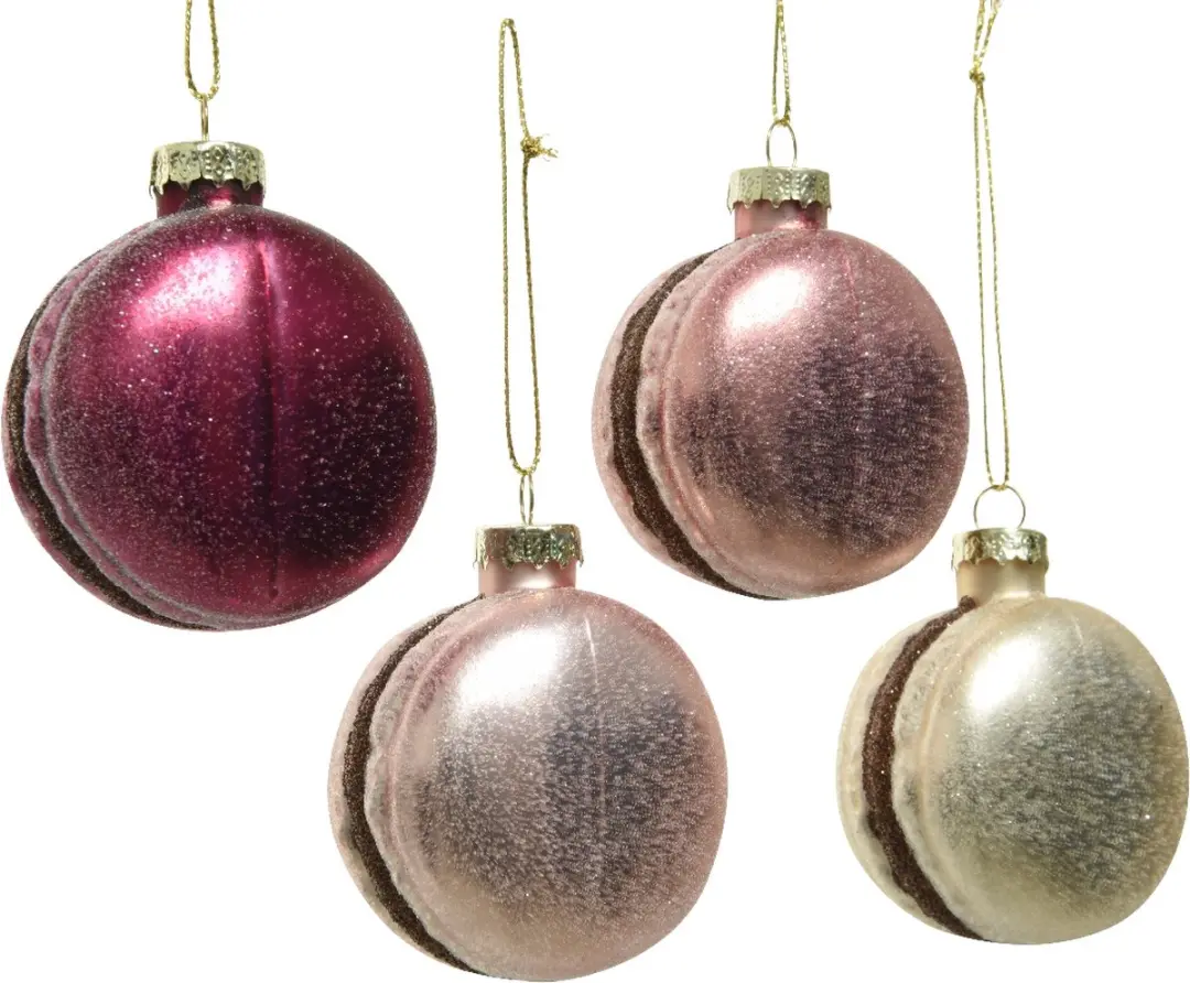 Decoris ornament glas macaron glitter parel poederroze velours roze magnolia 4as