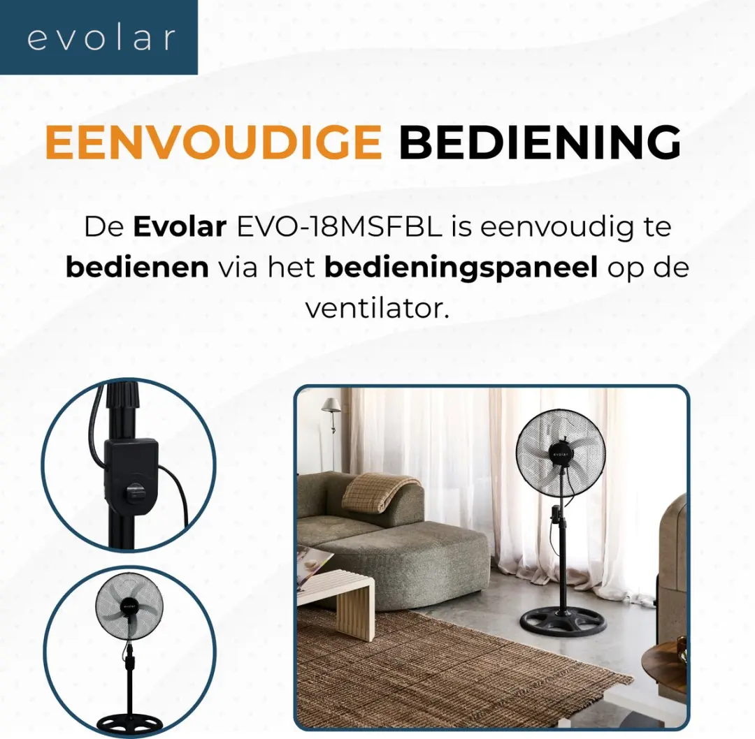 Evolar EVO-18MSFBL Statiefventilator - Zwart - afbeelding 3 van 6