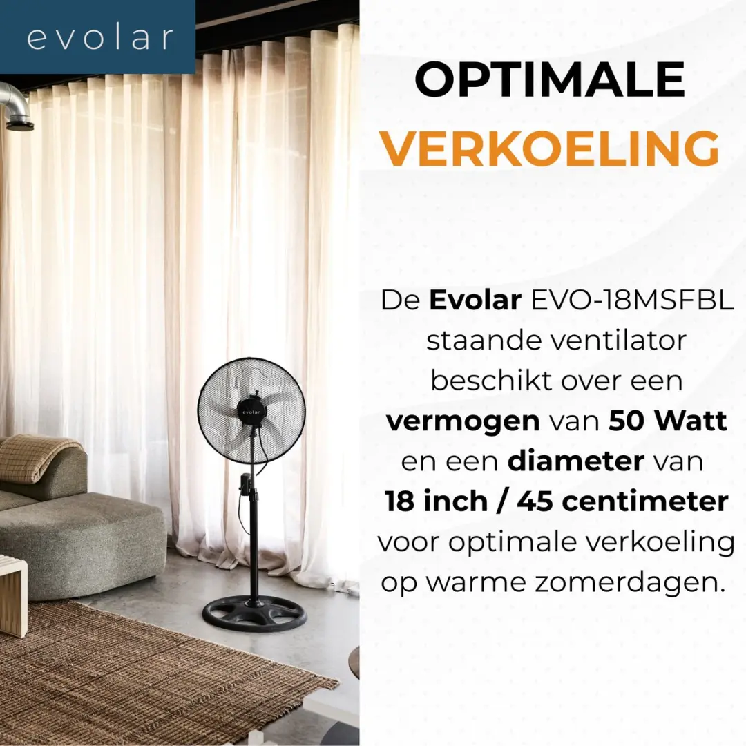 Evolar EVO-18MSFBL Statiefventilator - Zwart - afbeelding 2 van 6