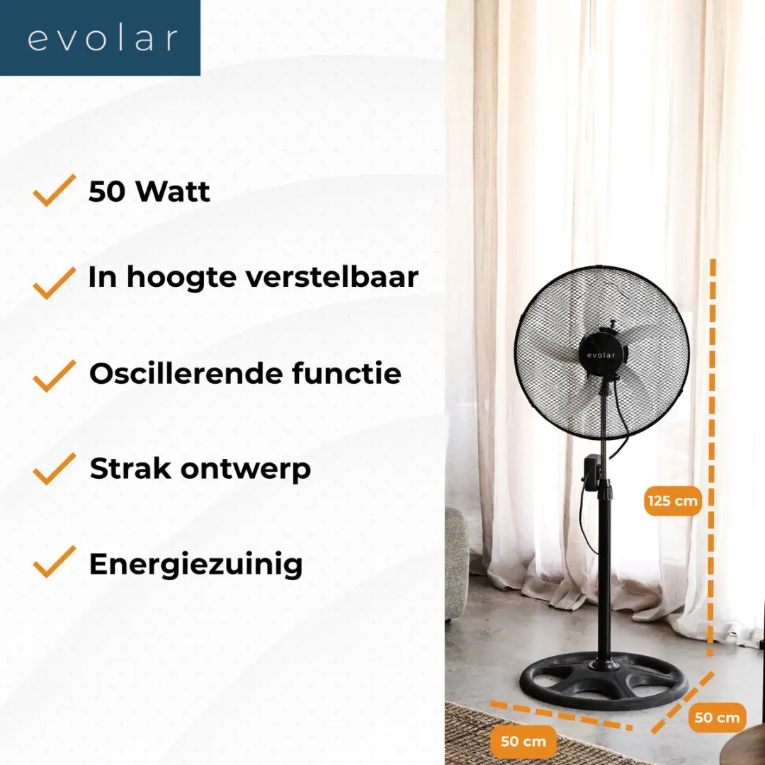 Evolar EVO-18MSFBL Statiefventilator - Zwart - afbeelding 5 van 6