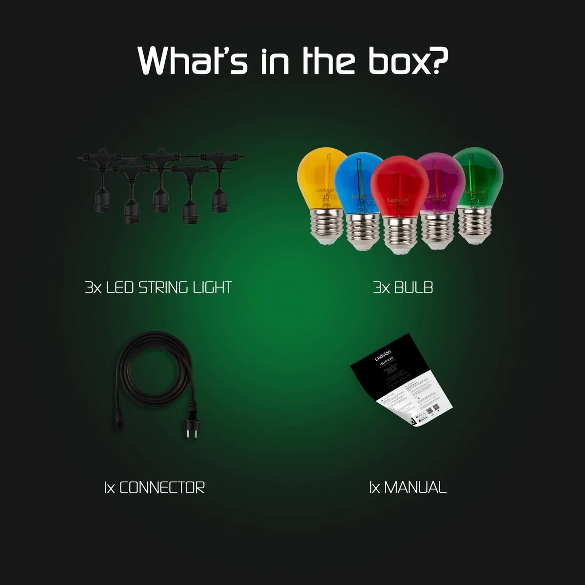 LEDVION LED Prikkabel 15M - 18x Goud E27 LED 2100K - IP65
