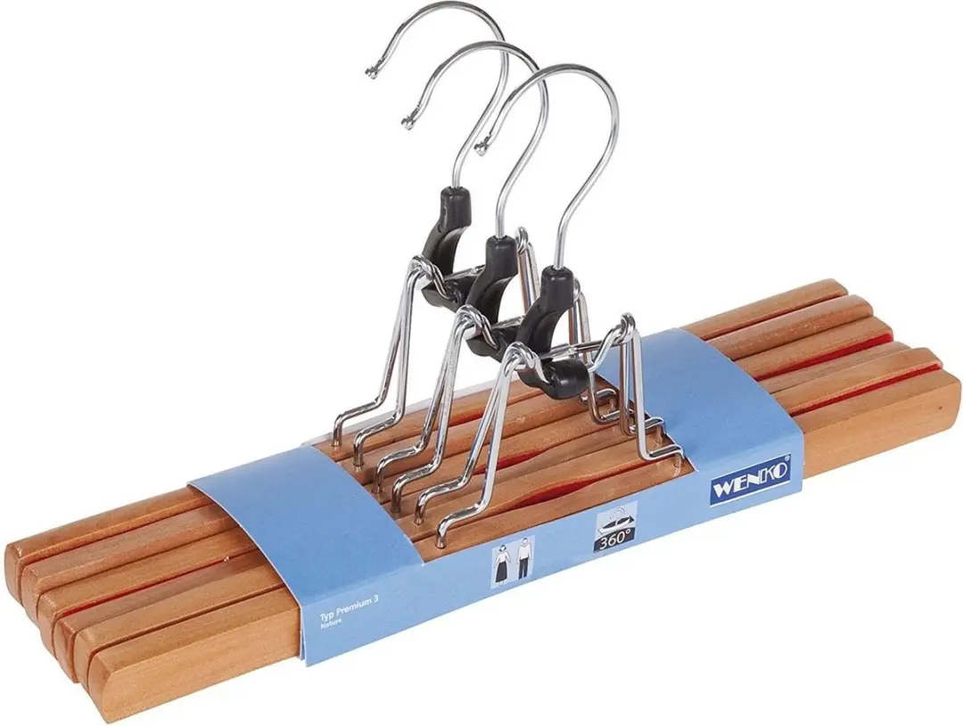 Wenko Premium Kledinghangers Hout 25x16,5cm - Naturel 3x - afbeelding 2 van 2