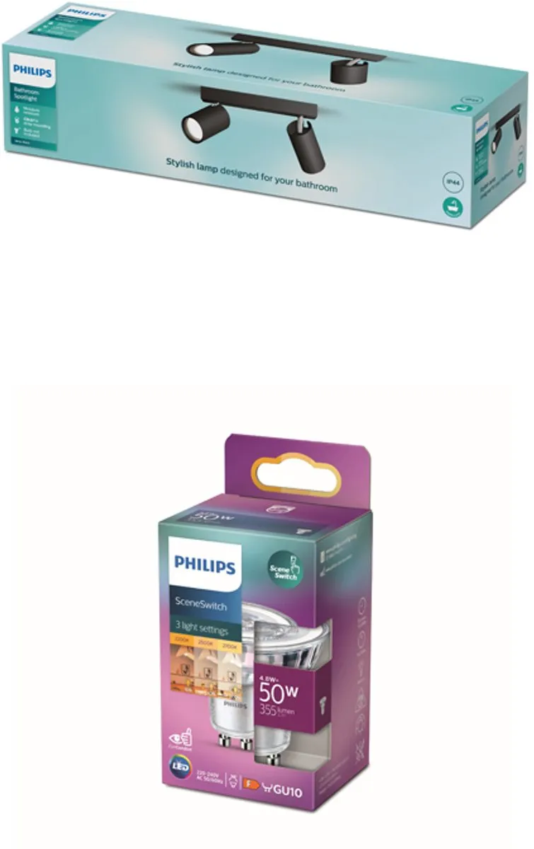 Philips Idris Opbouwspot Zwart - 2x GU10 Warmwit 2700K - afbeelding 6 van 6