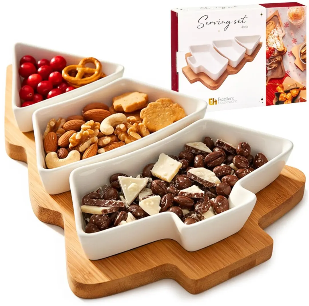 Excellent Houseware Serviesset Kerstboomvorm - 4 Delen - afbeelding 4 van 5