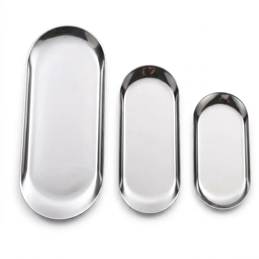 Zilverkleurige ovale platte schalen 3 stuks