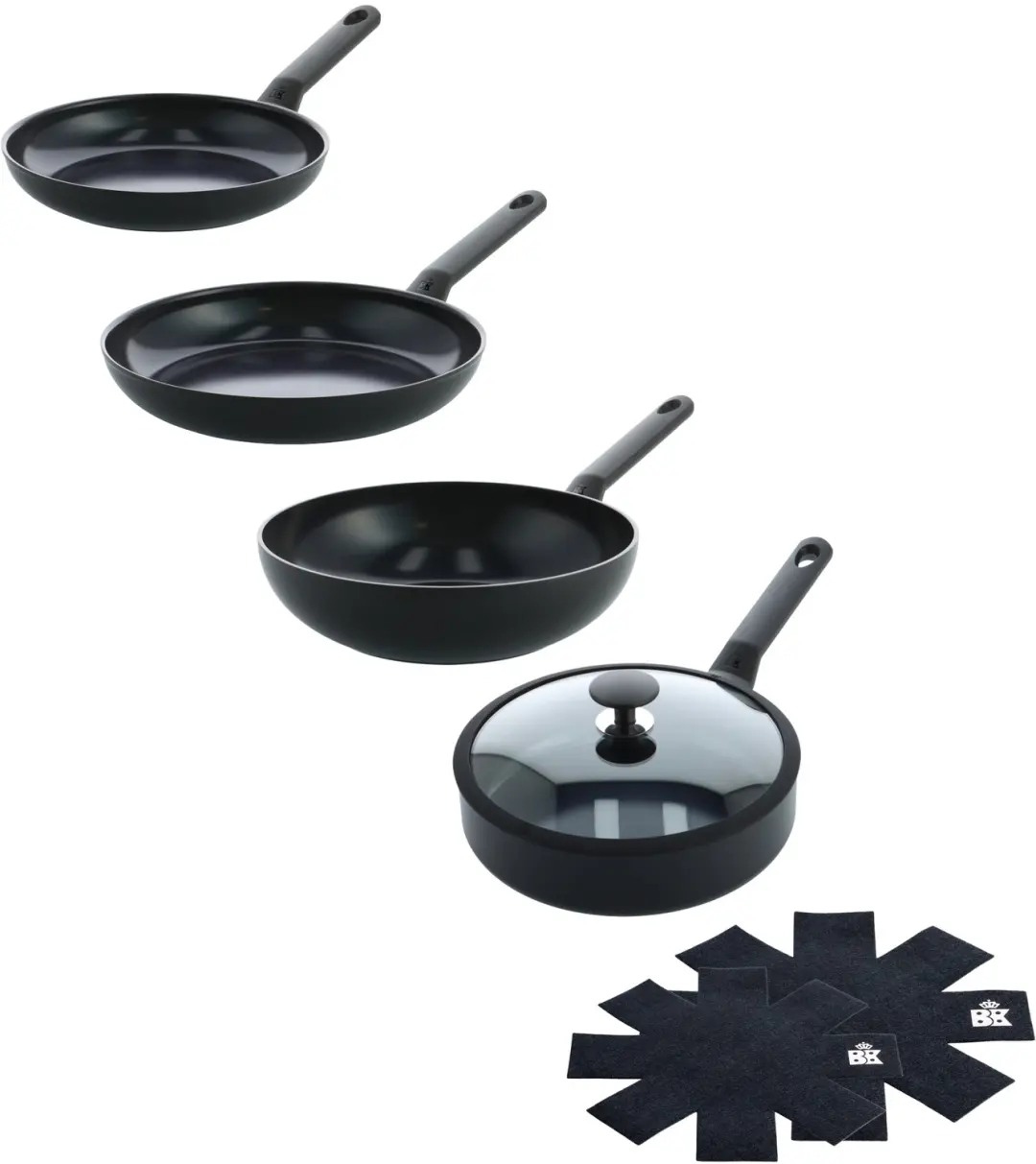 Blue Label Induction 4pc set + pan protectors (2 frypan + hapje + wok)