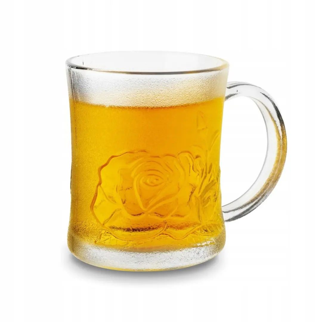 Glazen mok met oor, roos design, 280ml, dik glas, 1 stuk