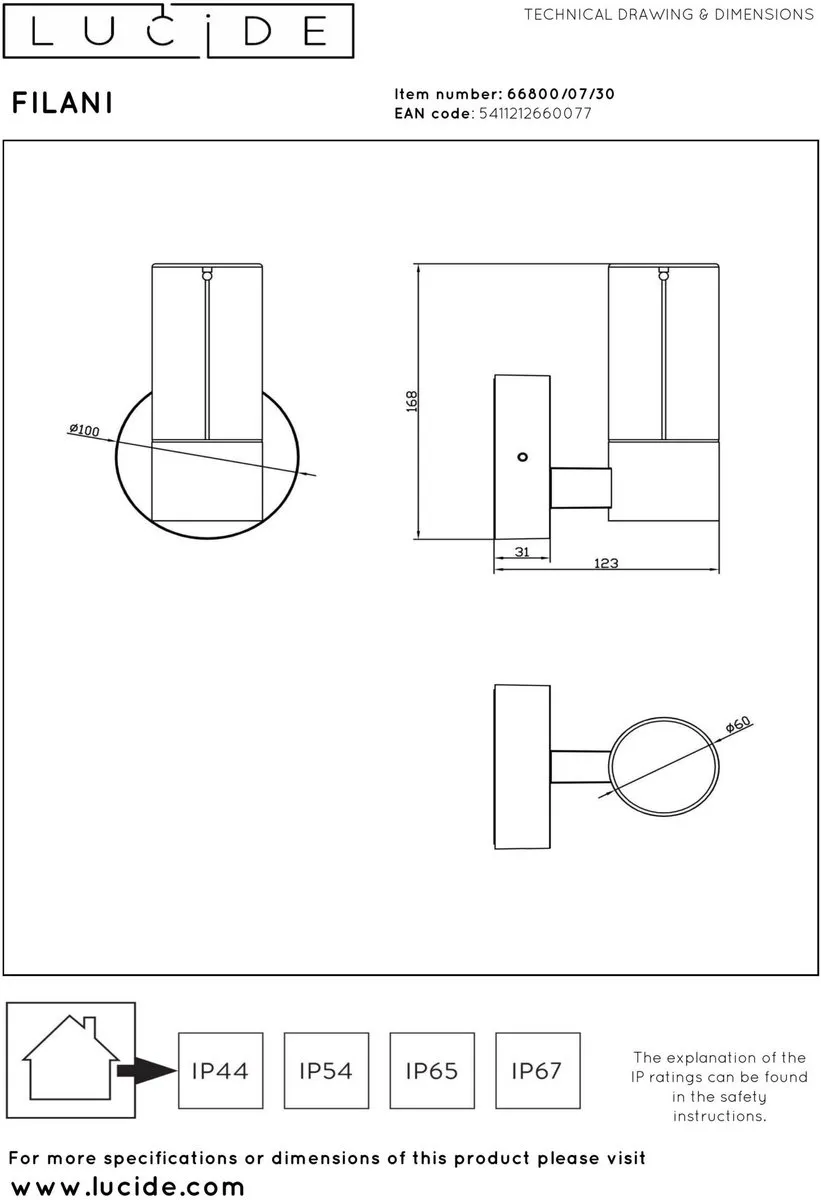 Lucide Filani Wandlamp LED 6,5W 2700K - Zwart