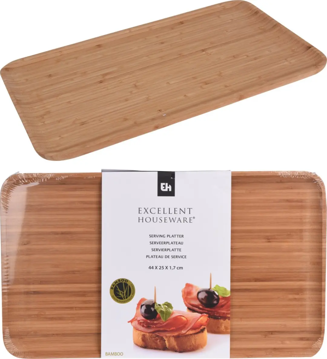 Excellent Houseware serveerplateau hout 44x25 cm bamboe keuken.