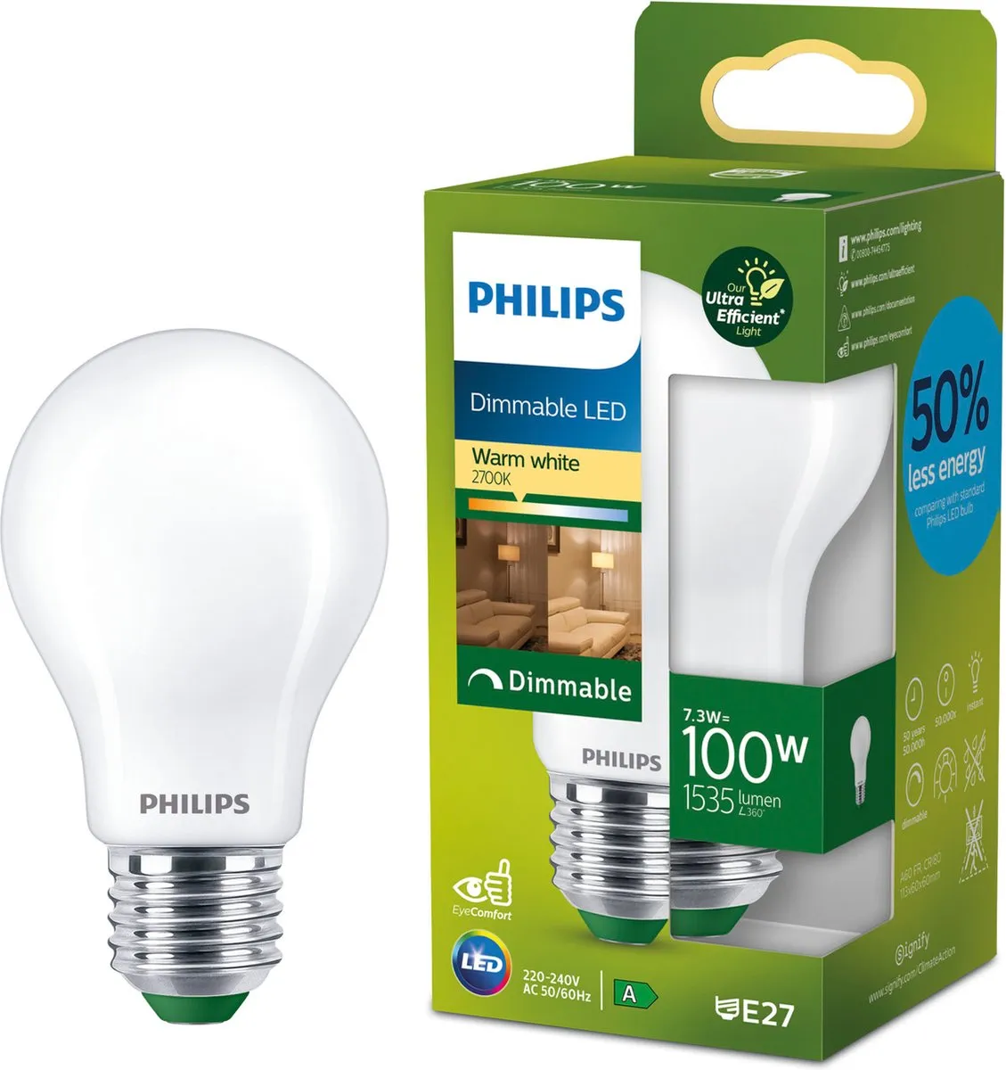 Philips Ultra Efficient LED E27 7.3W