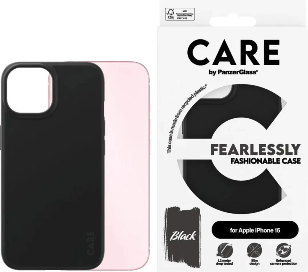 PanzerGlass CARE Fashionable Hoesje iPhone 15 - Zwart - afbeelding 3 van 4