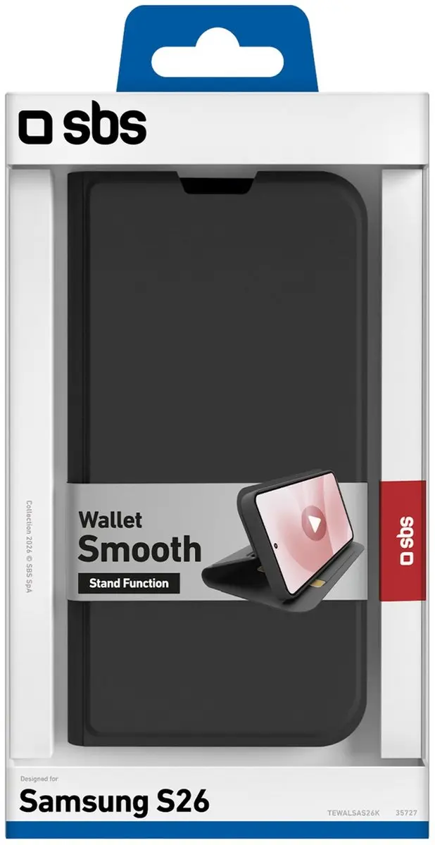 SBS Wallet Smooth Telefoonhoesje Samsung Galaxy S26 - Zwart - afbeelding 2 van 2