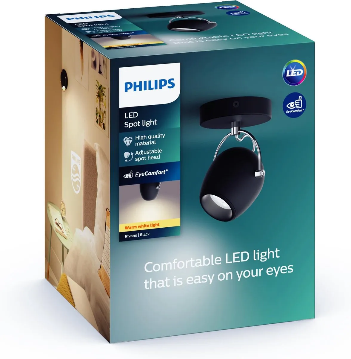 Philips Rivano Opbouwspot 4,2W - 430 Lumen - Zwart