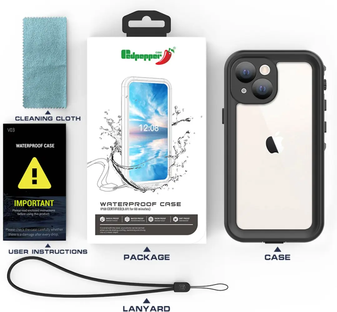 Redpepper Dot Plus Waterproof Backcover iPhone 13 Mini - Zwart - afbeelding 4 van 6