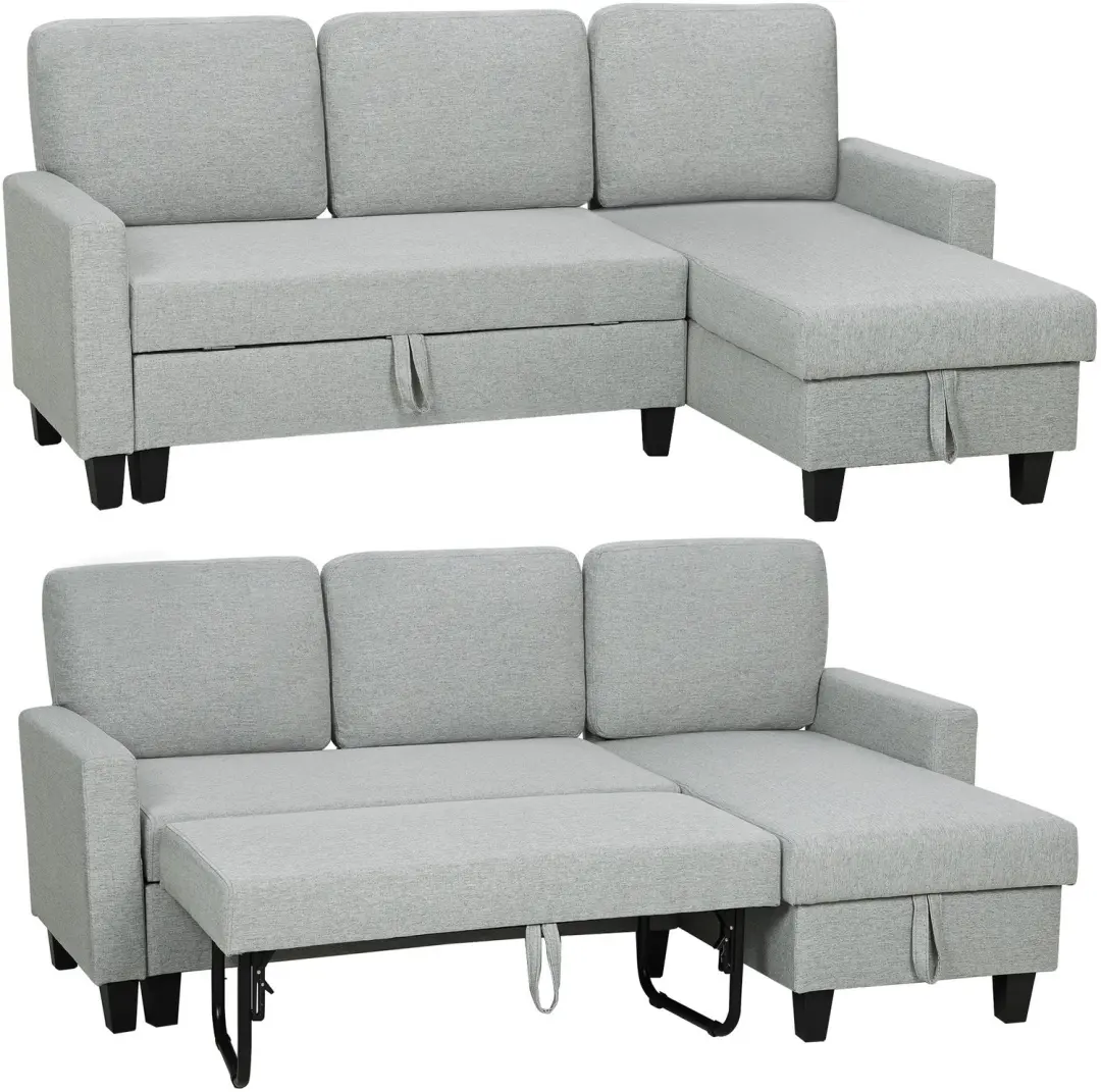 HOMCOM-Slaapbankset-Linnen-197x129x85cm-Lichtgrijs