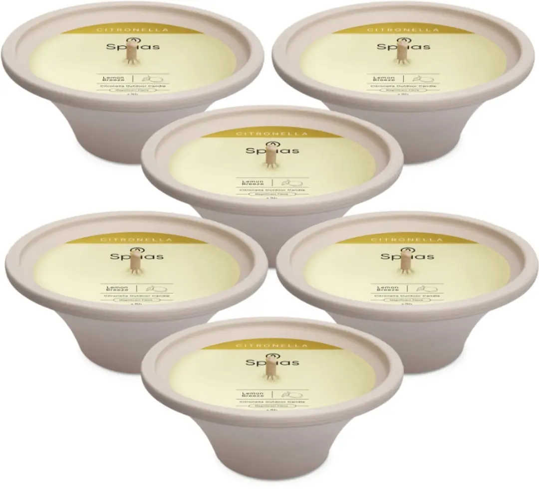 Spaas Buitenkaars Citronella Witte Terracotta Schaal - Lemon Breeze - Tuinkaars Ø18cm - circa 9u - 6 kaarsen