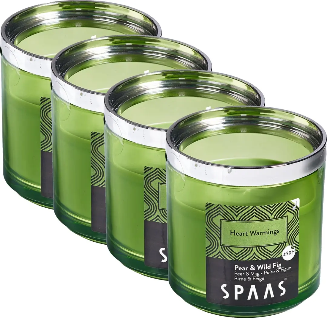 Spaas Geurkaarsen in Glas - Heart Warmings - circa 30u - 4 kaarsen
