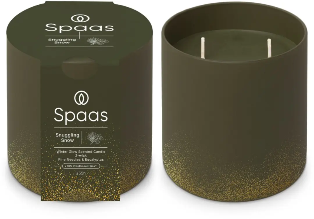 Spaas WinterGlow Geurkaars 2-wiek - Snuggling Snow - Donkergroen - circa 55u - Ø10cm - 2 Kaarsen